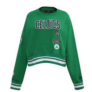 ☘️NBA BOSTON CELTICS RETRO STYLE CLASSIC WOMEN'S RIB CREWNECK - Green